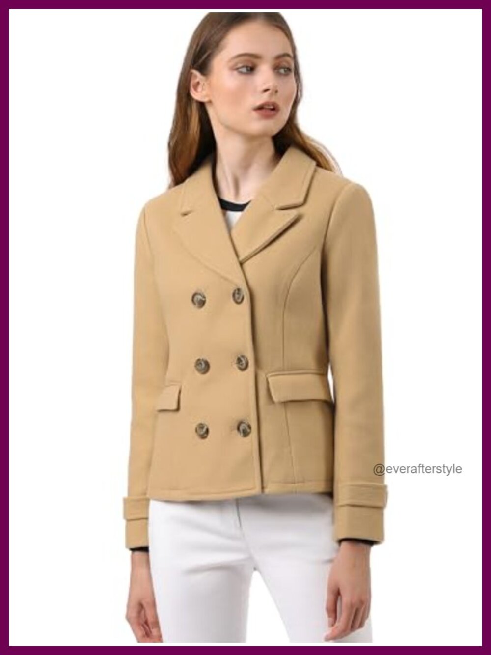 Womens Double Breasted Notched Lapel Short Pea Coat Wool Blend
